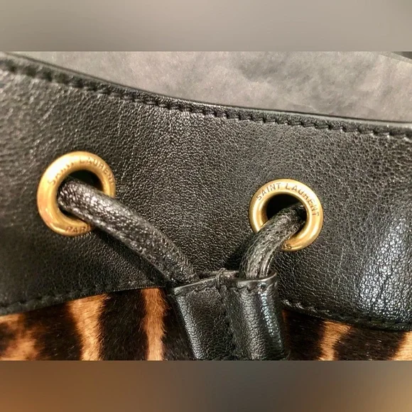 YSL Bag Yves Saint Laurent Rivage Tote Bucket Animal Leopard Fur Black Leather - Picture 5 of 9